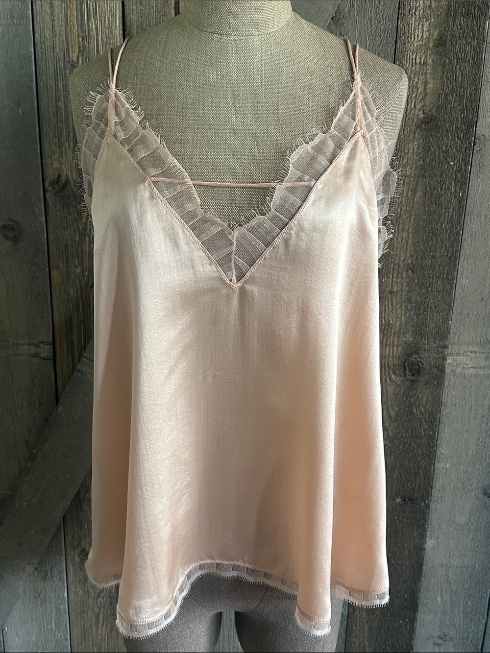 IRO Berlana Silk Lace Trim Going Out Camisole Blush Pink Sheer Trim Cami Top 38